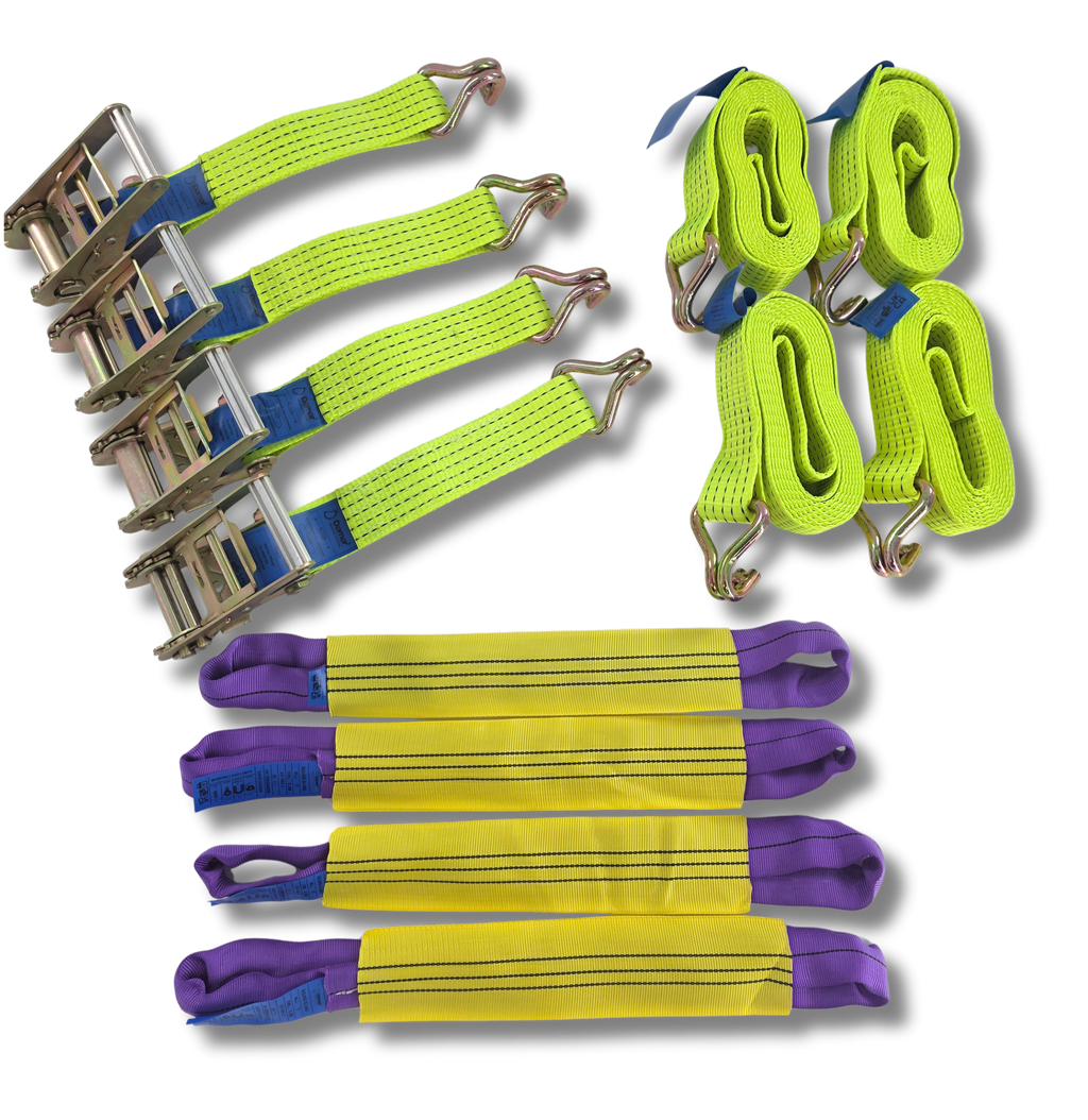 Vehicle Transporter Recovery Straps With Soft links x 4 Hi Visibility Yellow