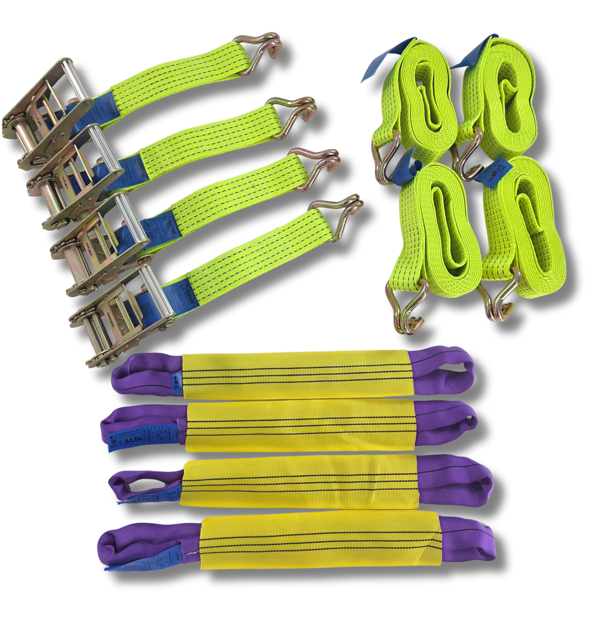 Vehicle Transporter Recovery Straps With Soft links x 4 Hi Visibility Yellow