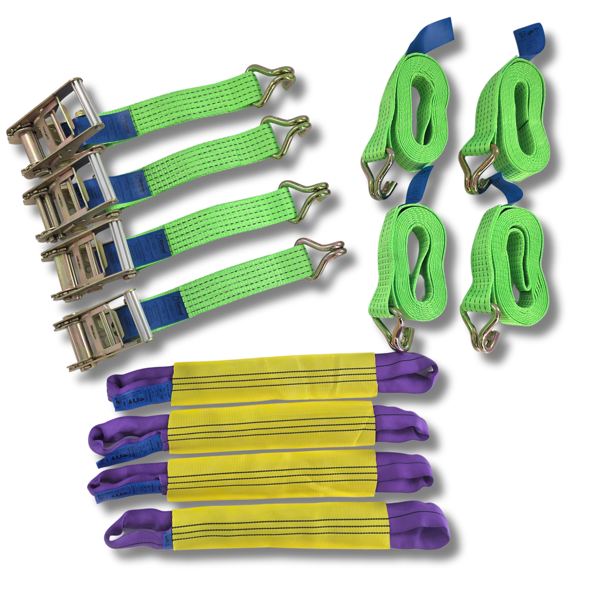 Vehicle Transporter Recovery Straps With Soft links x 4 Hi Visibility Green