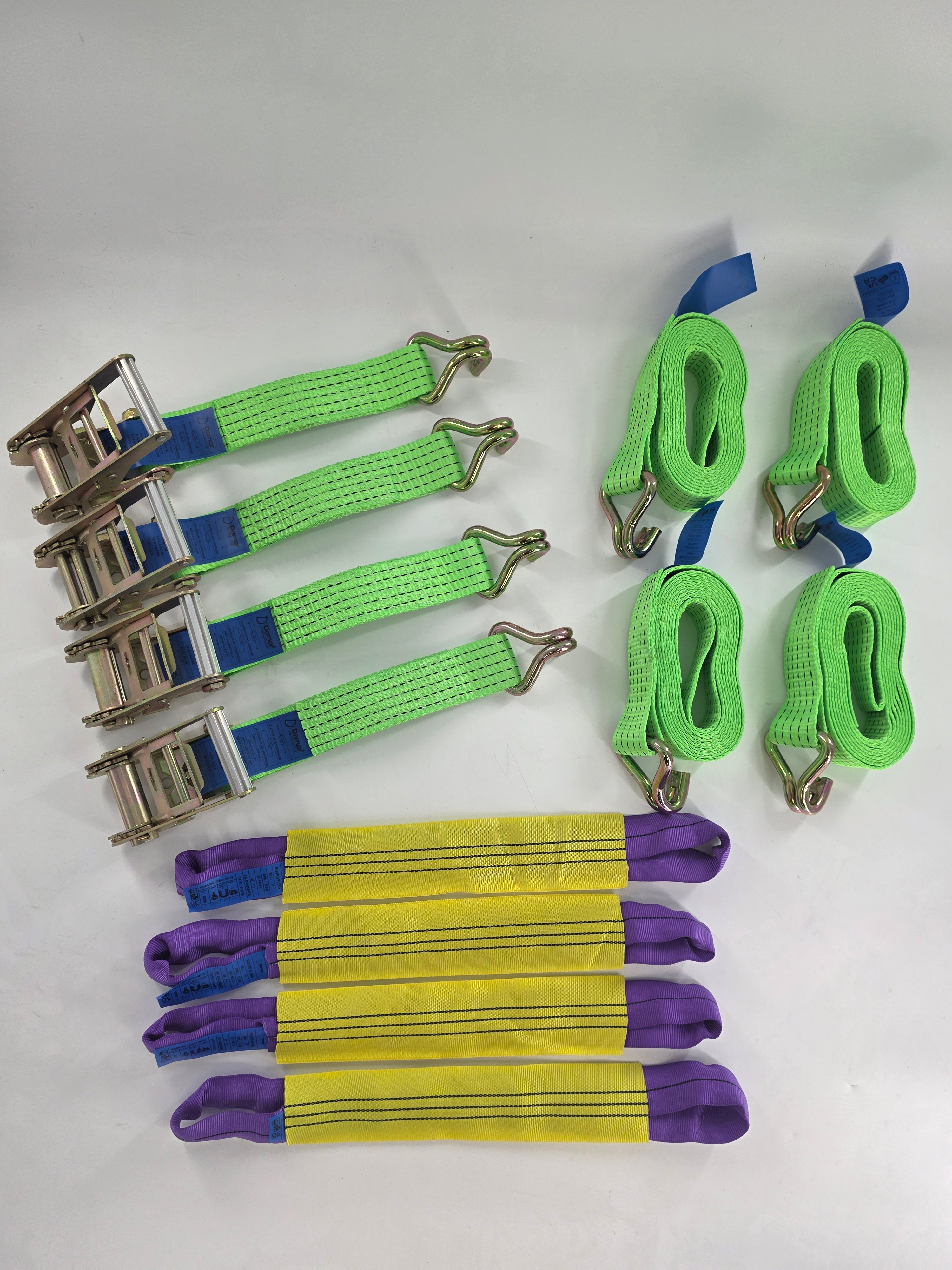 Vehicle Transporter Recovery Straps With Soft links x 4 Hi Visibility Green