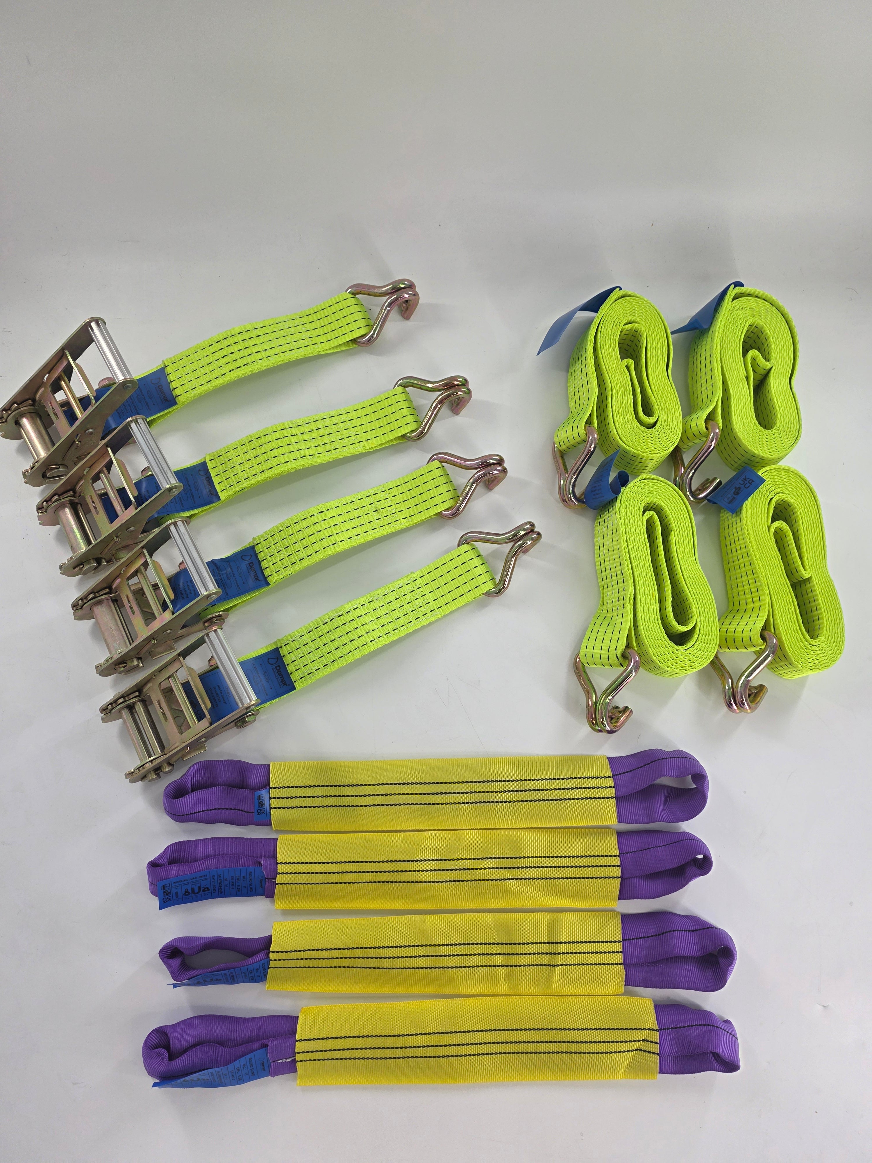 Vehicle Transporter Recovery Straps With Soft links x 4 Hi Visibility Yellow