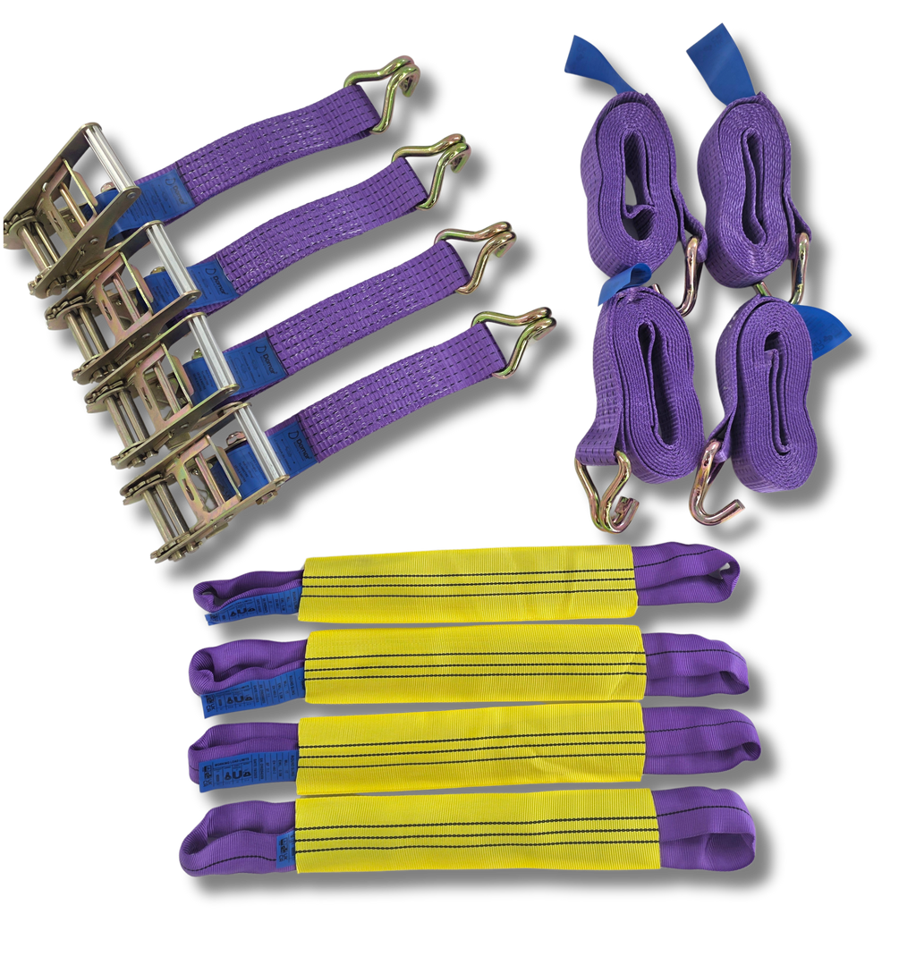 Vehicle Transporter Recovery Straps With Soft links x 4 Violet