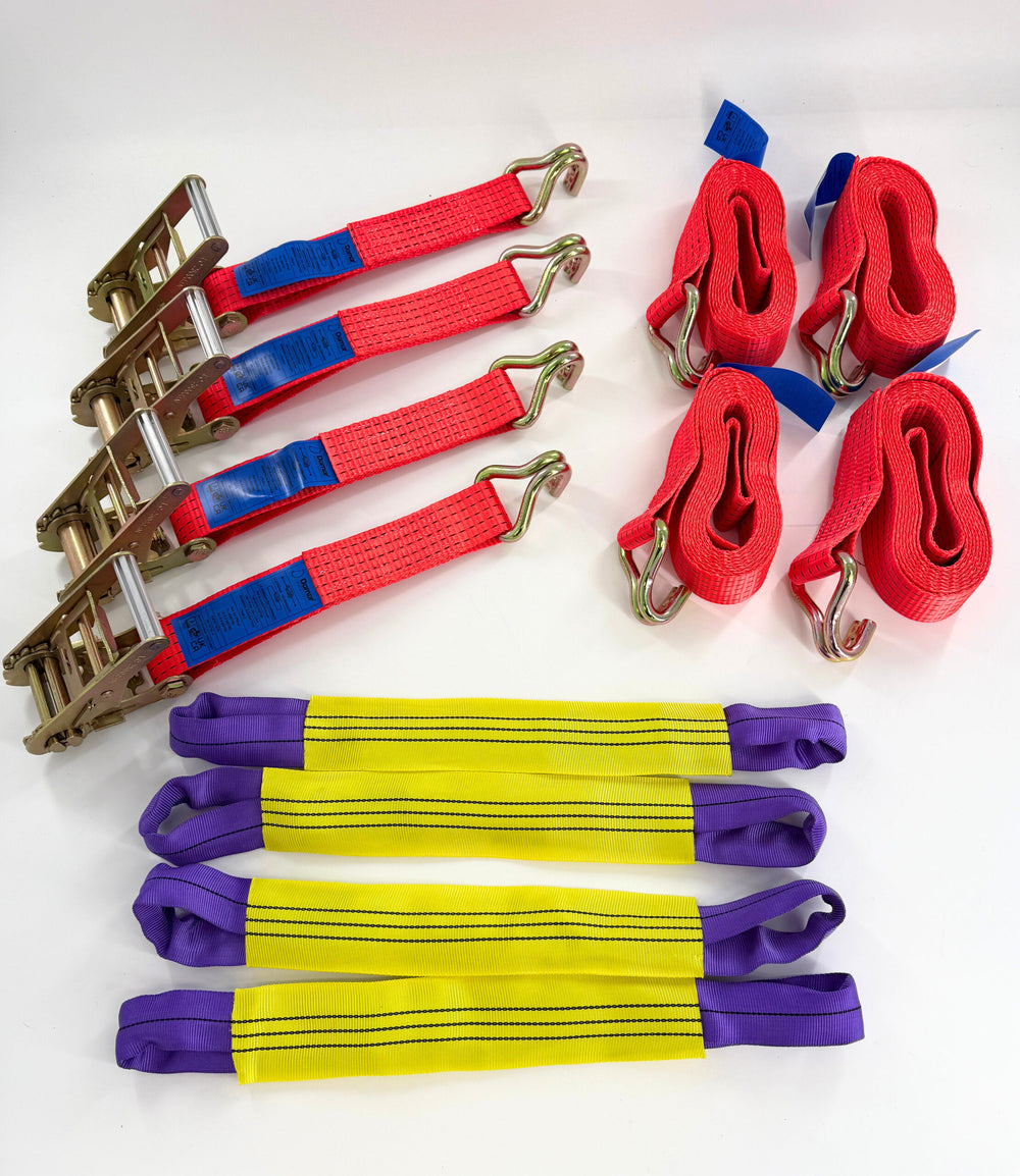 Vehicle Transporter Recovery Straps With Soft links x 4 Red - Slingsandstraps.co.uk