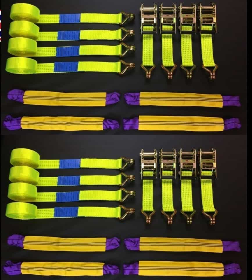 Recovery Ratchet ! HI-VISABILITY YELLOW ! Alloy Wheel Safety Straps Trailer 5ton X 8 - Damar Webbing Solutions Ltd Main image