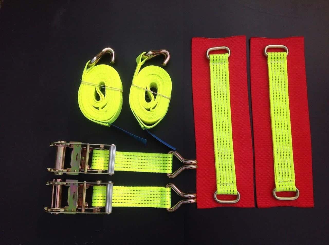 Recovery Ratchet ! HI-VIZABILITY YELLOW ! Alloy Wheel Safety Straps Trailer x2 B - Damar Webbing Solutions Ltd