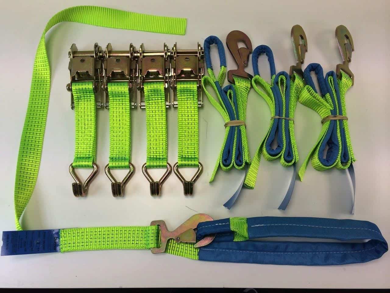 Recovery Ratchet Hi Vis Green Alloy Wheel Safety Straps Trailer Snap Hooks x 4 Secondary image