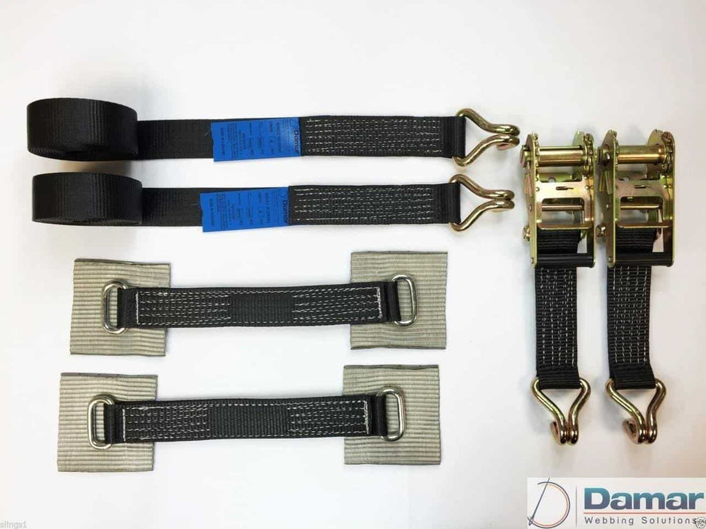 2 x 4mtr recovery alloy wheel ratchet transporter trailer straps strop Black - Damar Webbing Solutions Ltd