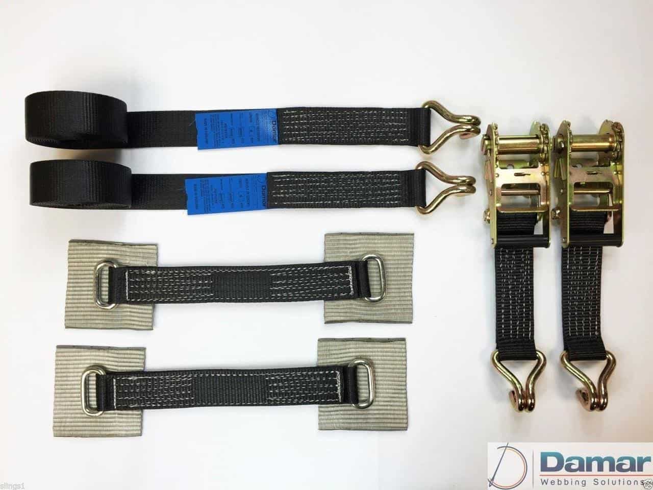 2 x 4mtr recovery alloy wheel ratchet transporter trailer straps strop Black - Damar Webbing Solutions Ltd