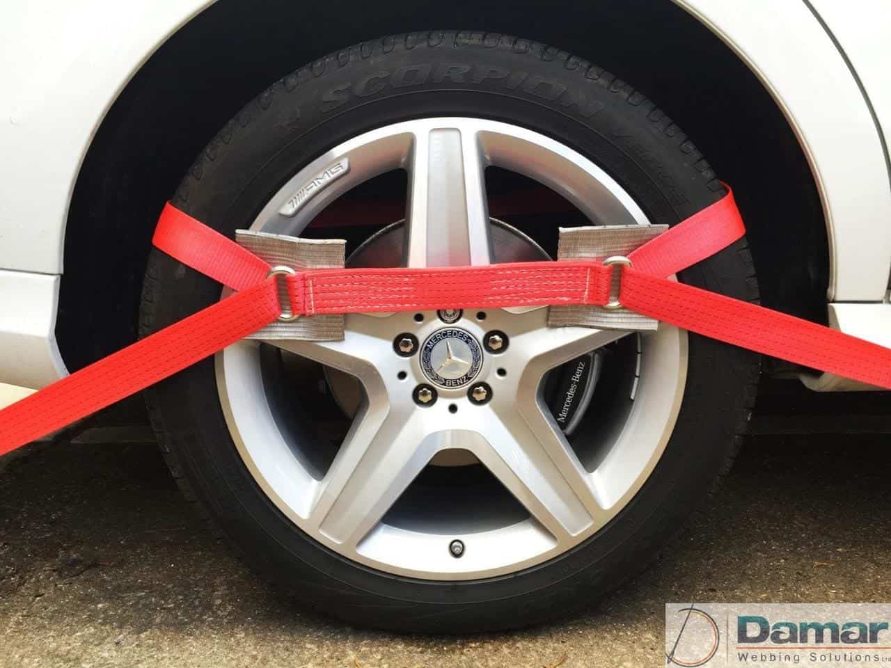 2 x 4mtr recovery alloy wheel ratchet transporter trailer straps strop red Secondary image