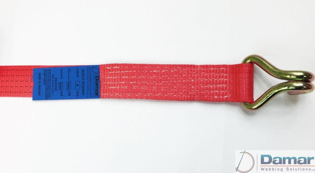 2 x 4mtr recovery alloy wheel ratchet transporter trailer straps strop red - Damar Webbing Solutions Ltd