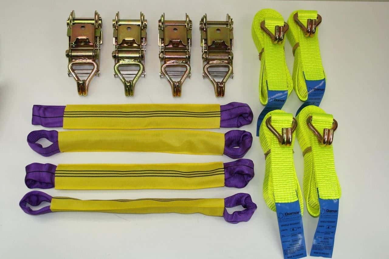 Recovery Ratchet HI-VISABILITY YELLOW Alloy Wheel Straps Trailer Barrel Hooks - Damar Webbing Solutions Ltd