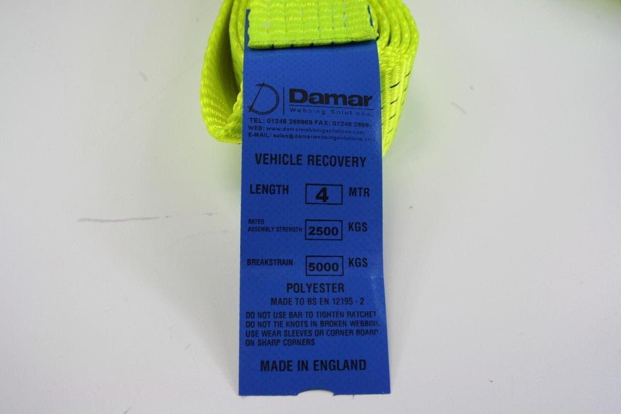 Recovery Ratchet HI-VISABILITY YELLOW Alloy Wheel Straps Trailer Barrel Hooks x2 - Damar Webbing Solutions Ltd