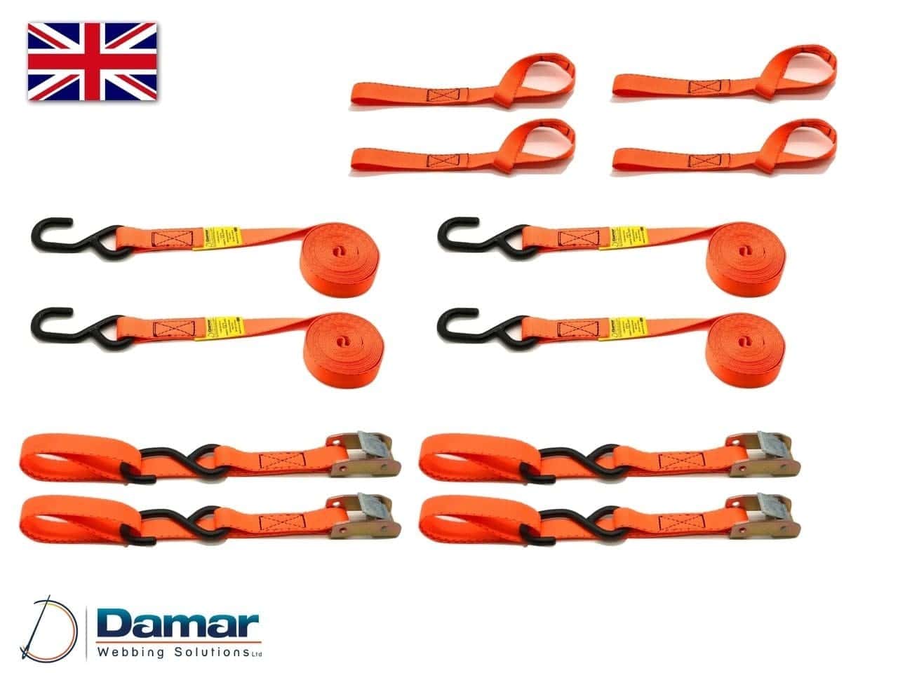 Quantity 4 - Motorcycle motorbike tie down straps - Damar Webbing Solutions Ltd Main image