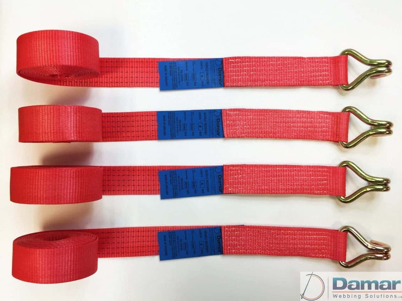 Vehicle Transporter Recovery Straps Red Pad x 4 - Damar Webbing Solutions Ltd