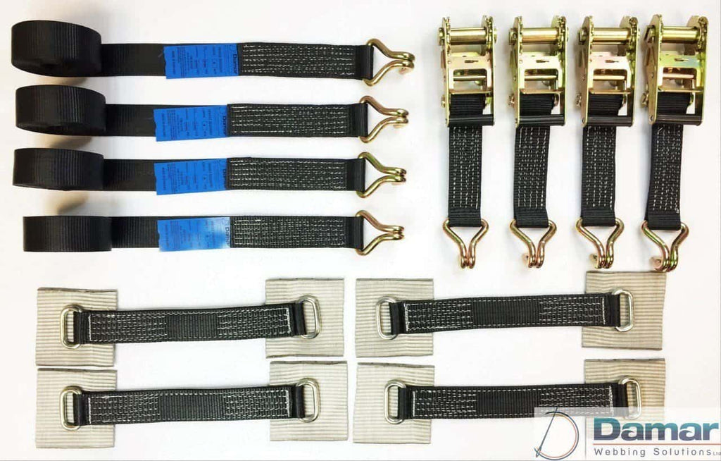Vehicle Transporter Recovery Straps Black Small Pad x 4 - Damar Webbing Solutions Ltd
