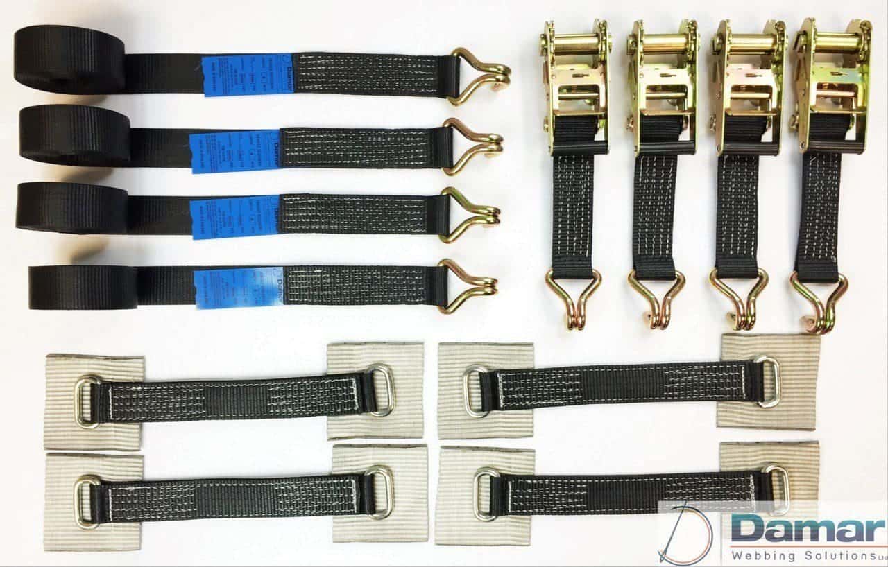 Vehicle Transporter Recovery Straps Black Small Pad x 4 - Damar Webbing Solutions Ltd
