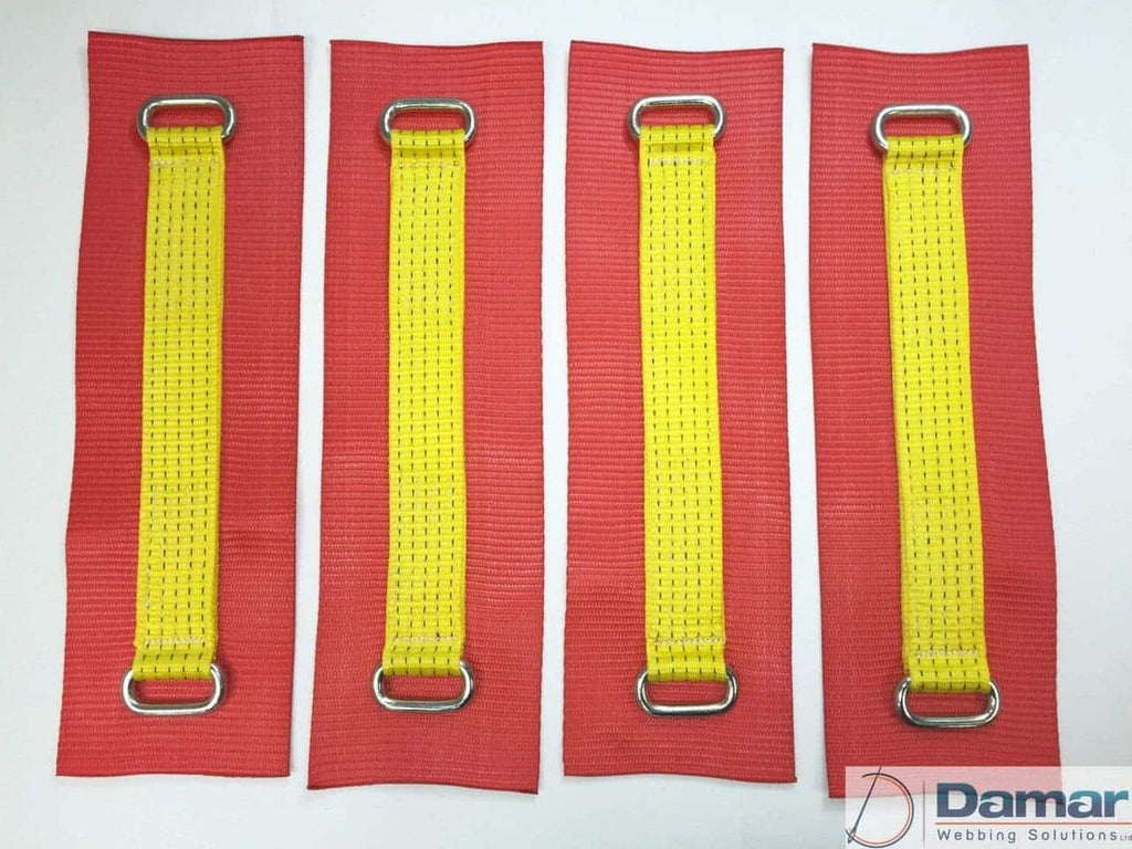 Vehicle Transporter Recovery Straps Yellow Big Pads x 4 - Damar Webbing Solutions Ltd